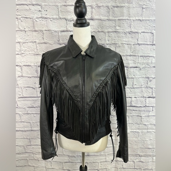 Silver‎ Bike Women’s Fringe Leather Motorcycle Jacket with Liner Size Small